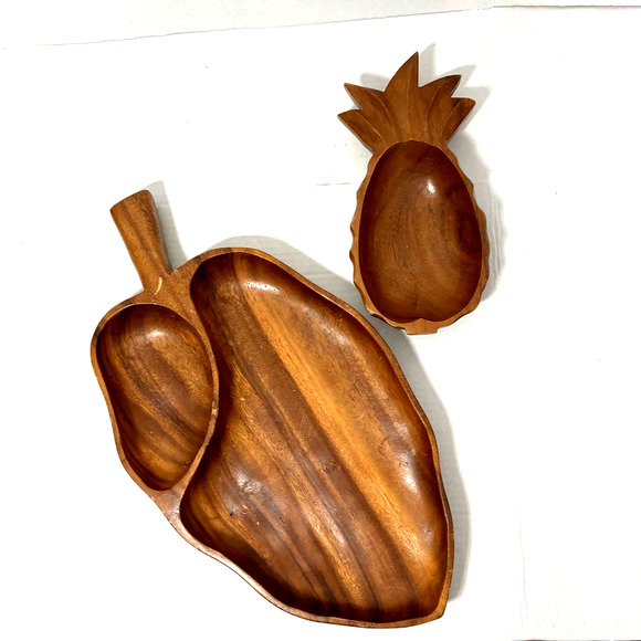 VINTAGE Monkey Pod Leaf Tray & Pineapple Bowl - Picture 6 of 10